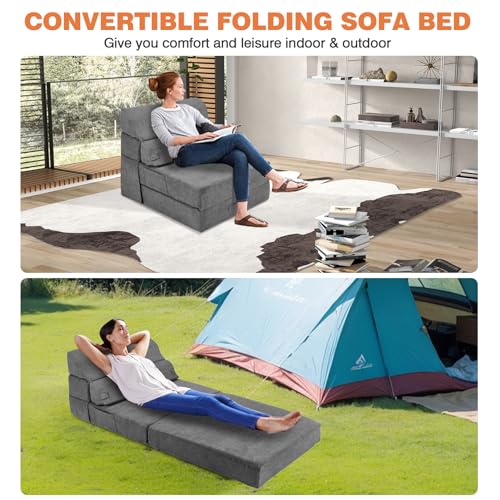 Grey Folding Sofa Bed Convertible Sleeper Chair Couch B68596