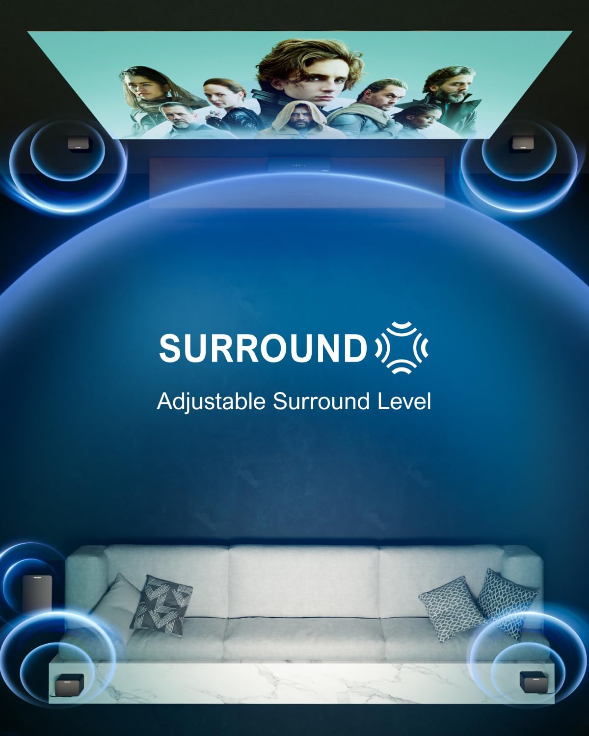 7.1 Virtual Surround Sound System with Subwoofer and Wired Surround Speakers, Peak Power 410W O724
