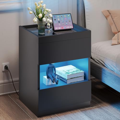 Set of 2 Nightstands with 2 Drawers and Glass Top J5057