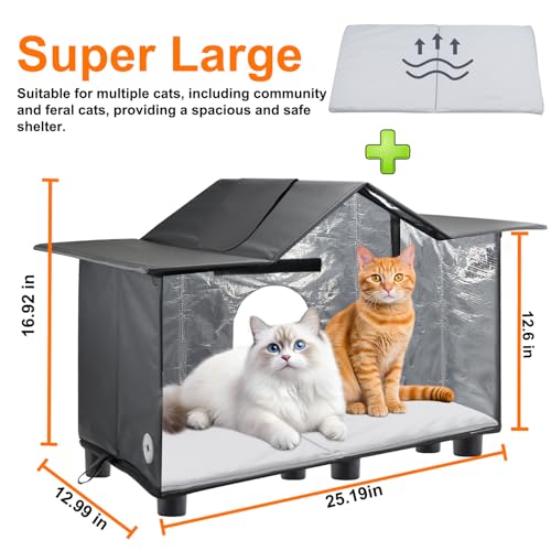 Weatherproof Large Cat Shelter with Roof Window and Cozy Cushion A86373