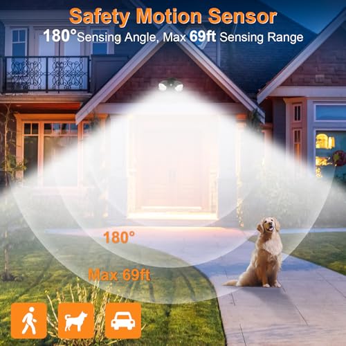 15W 1500 Lumen LED Security Lights with Motion Sensor Outdoor, 3000K/5000K Light, IP65 Waterproof, Dusk to Dawn, Dual-Head Flood Wall Light (Black) W282