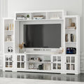 Grey 102" W Large Farmhouse TV Stand with Glass Doors L43122