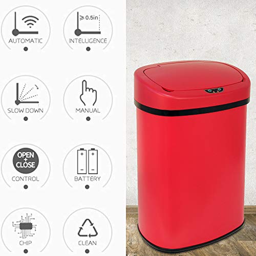 13 Gallon Stainless Steel Automatic Sensor Trash Can with Lid, Black D49565