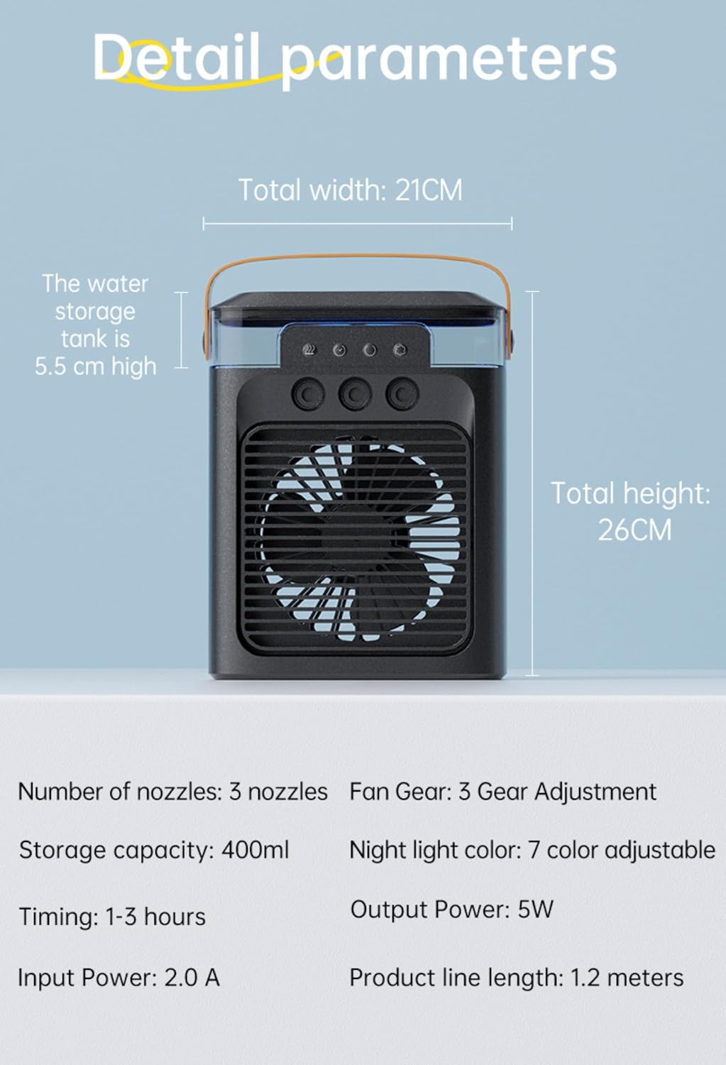 Mini Air Cooler Portable Air Conditioner Evaporative Air Cooler Cordless Desktop Cooling Fan I244254