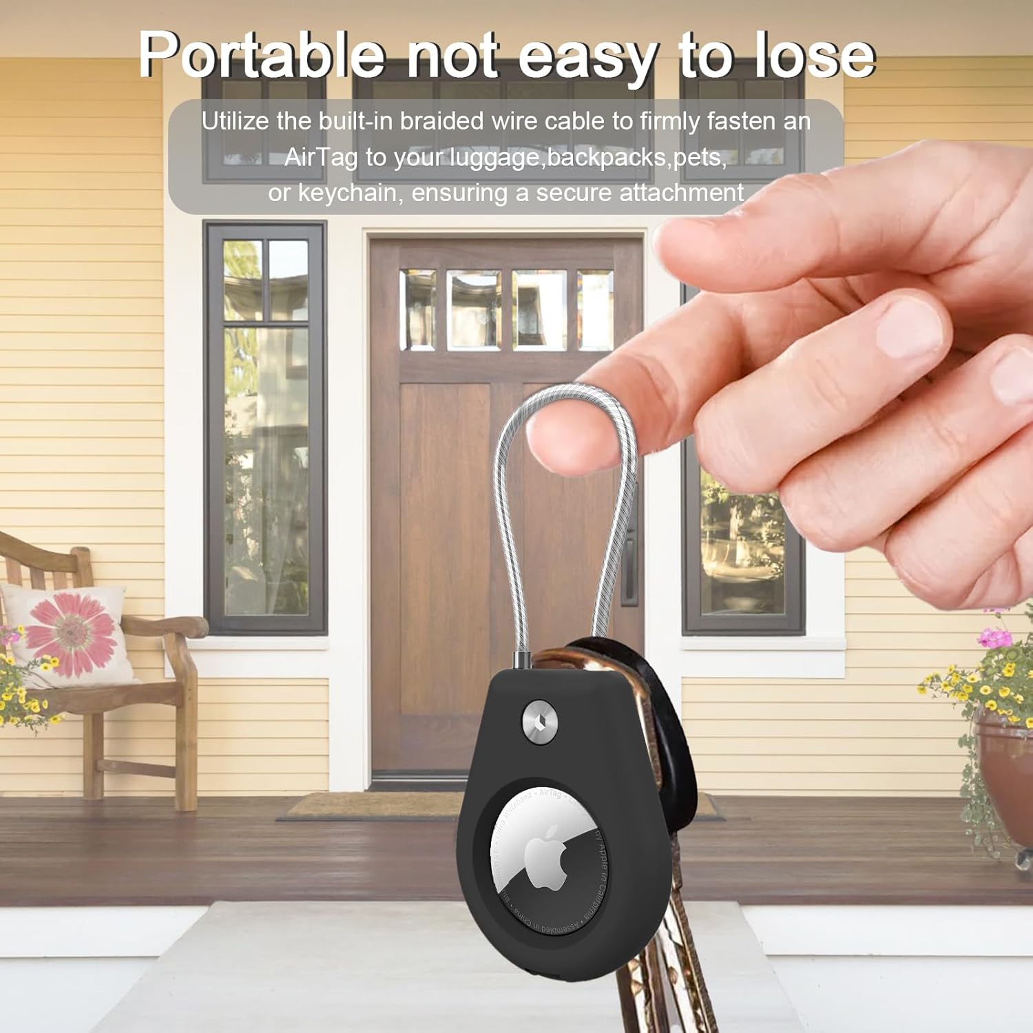 Black AirTag Holder with Keychain V6129