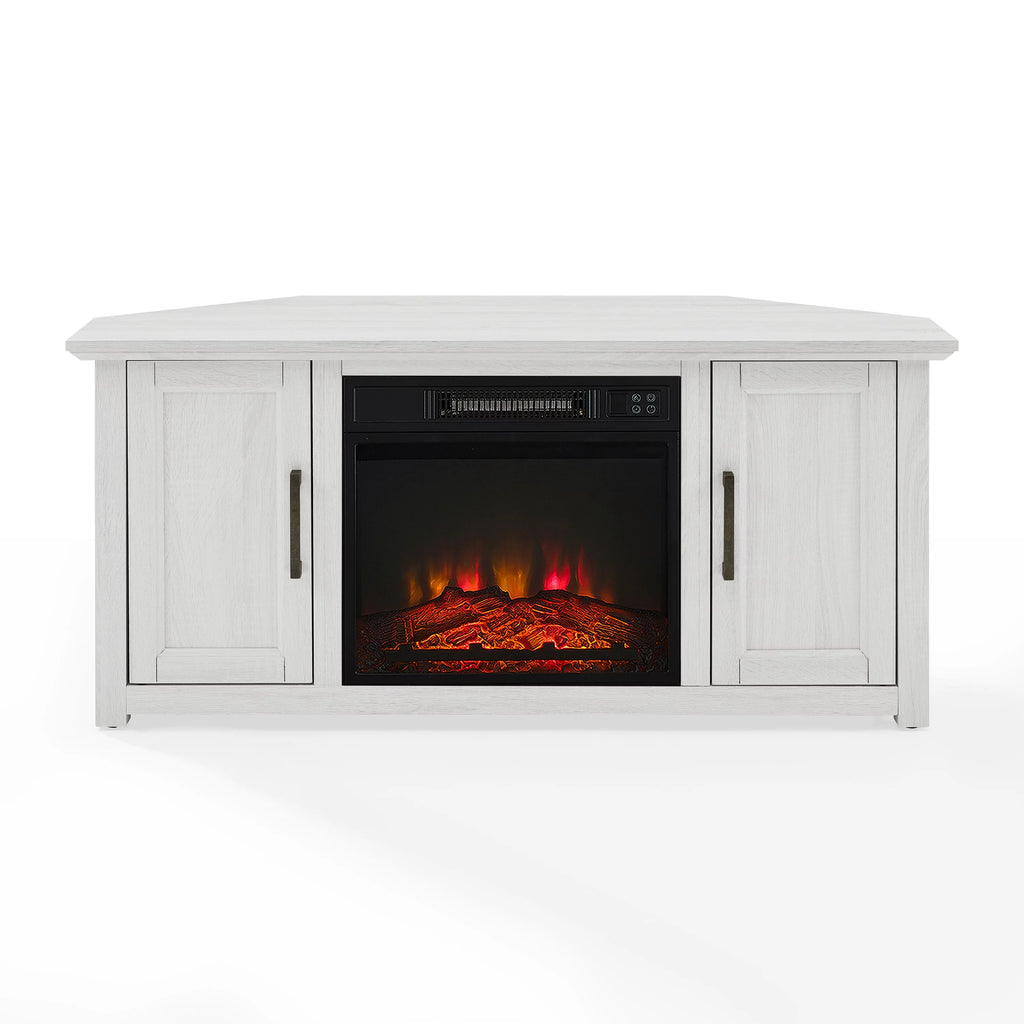 Whitewash Wood Corner TV Stand with Fireplace R452