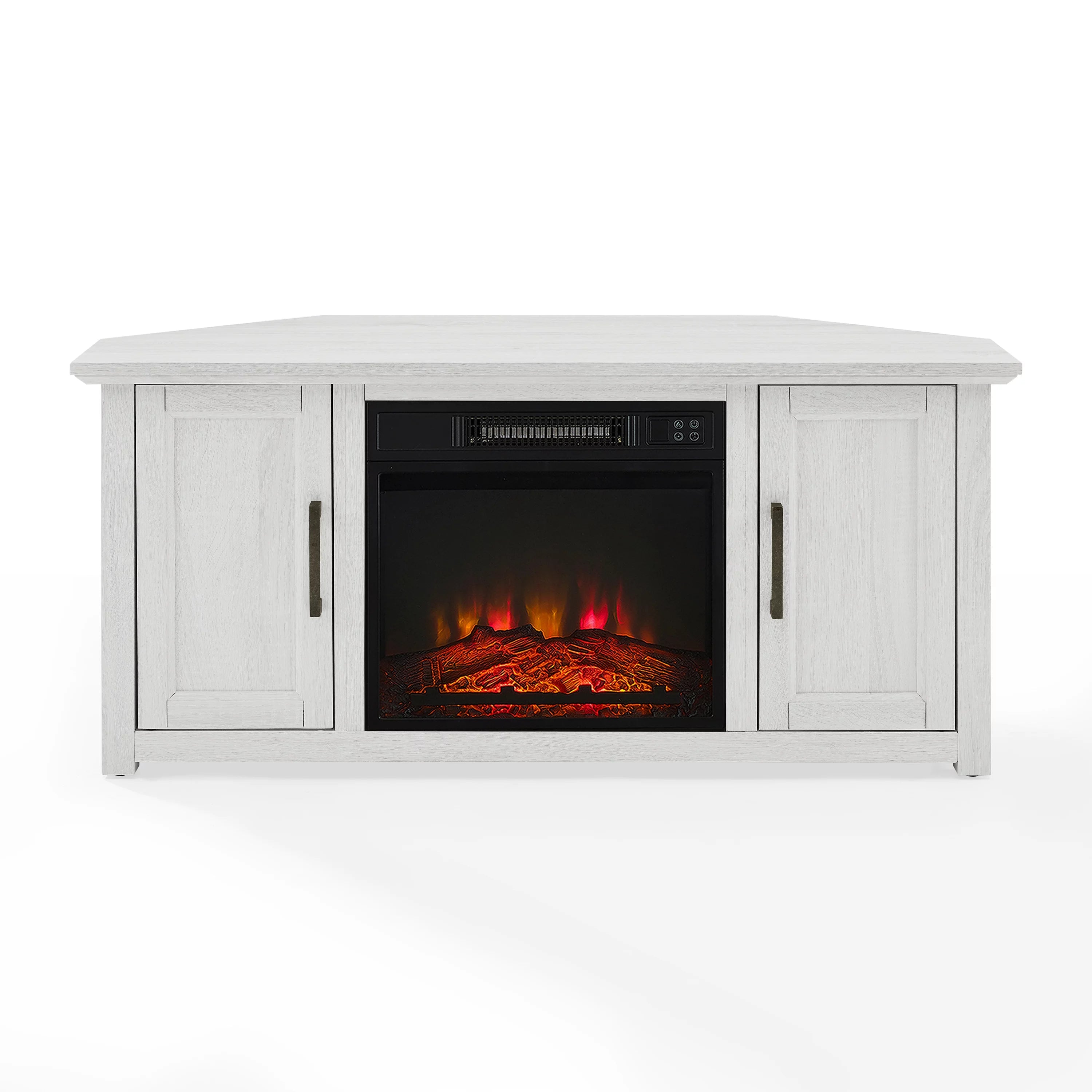Whitewash Wood Corner TV Stand with Fireplace R452