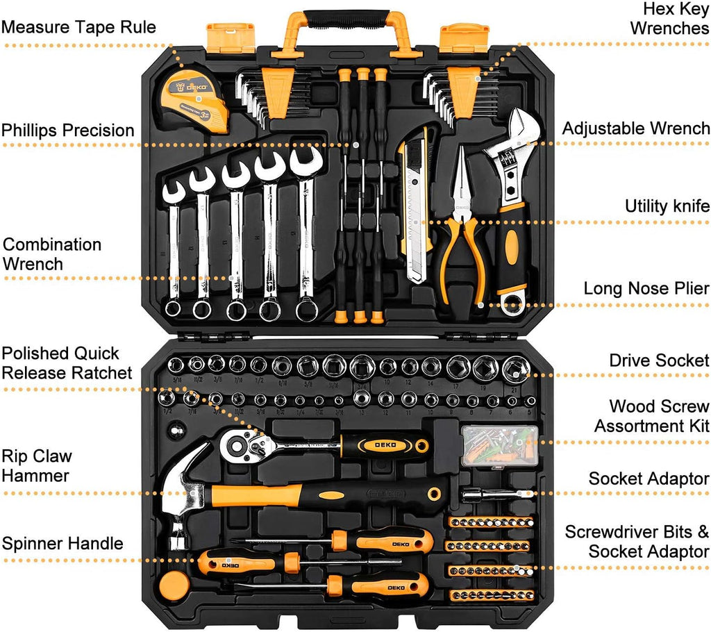 158 Piece Hand Tool Set with Plastic Toolbox Storage Case I96875