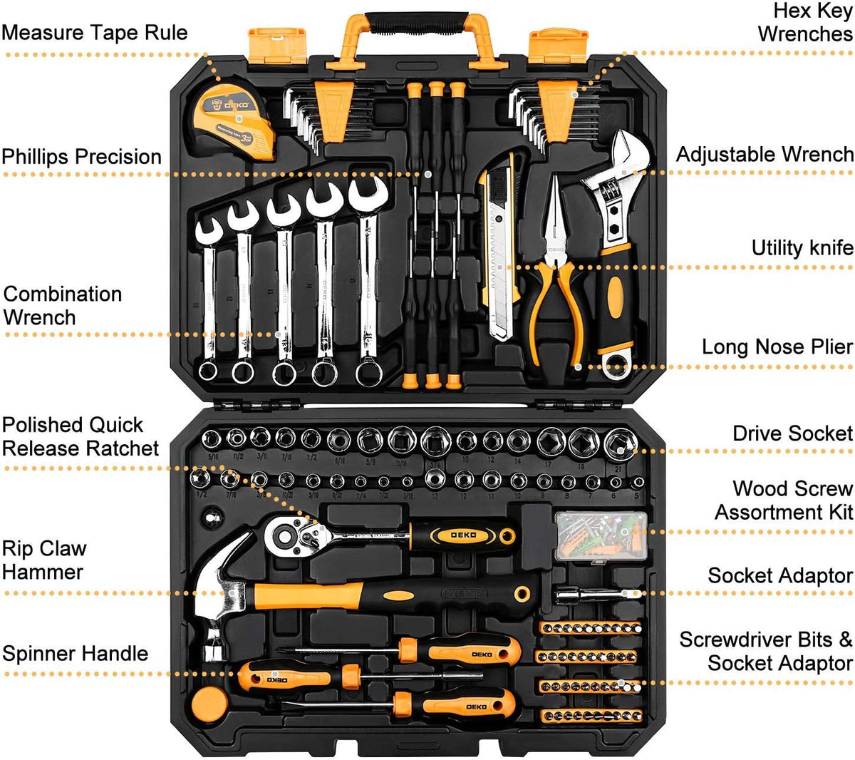 158 Piece Hand Tool Set with Plastic Toolbox Storage Case I96875