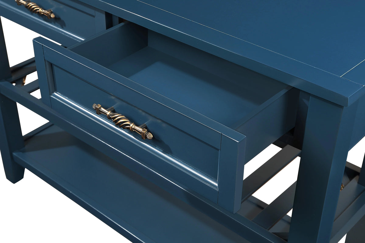 Navy Blue 42'' Solid Wood Console Sofa Table with 2 Drawers and 2 Shelves H535