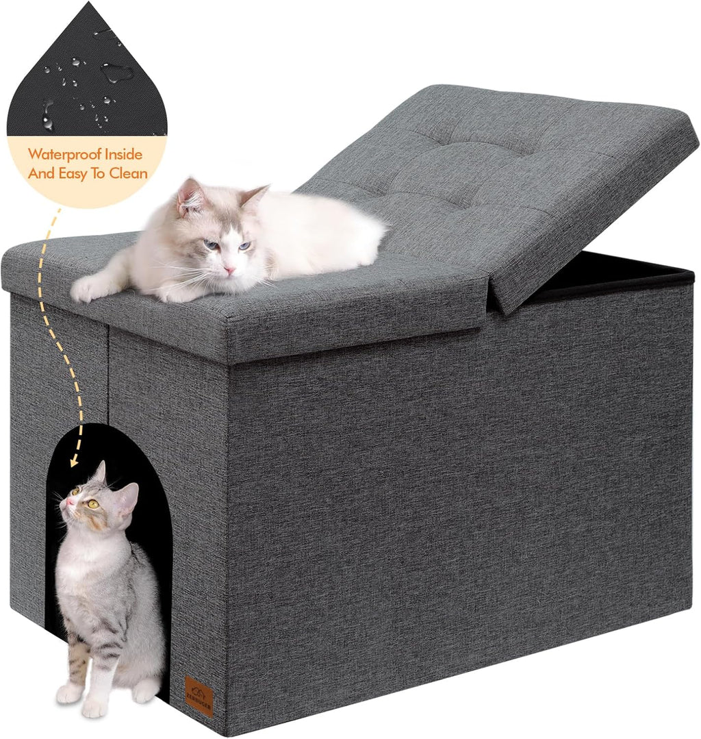 Gray Cat Litter Box Enclosure Furniture Ottoman with Flip-Up Lid (30 x 20 x 20 Inches) Z844589