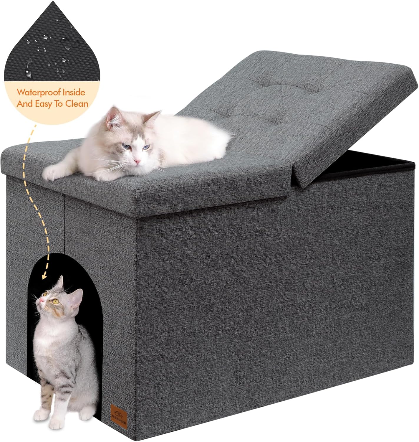 Gray Cat Litter Box Enclosure Furniture Ottoman with Flip-Up Lid (30 x 20 x 20 Inches) Z844589