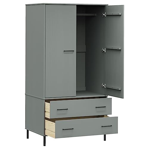 Gray Solid Wood Wardrobe with Metal Legs W9357