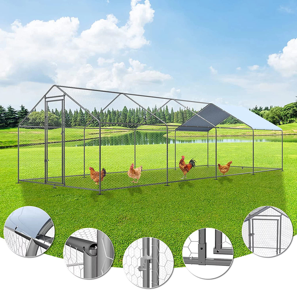 Large Metal Chicken Coop with Waterproof Anti-Ultraviolet Cover D2268