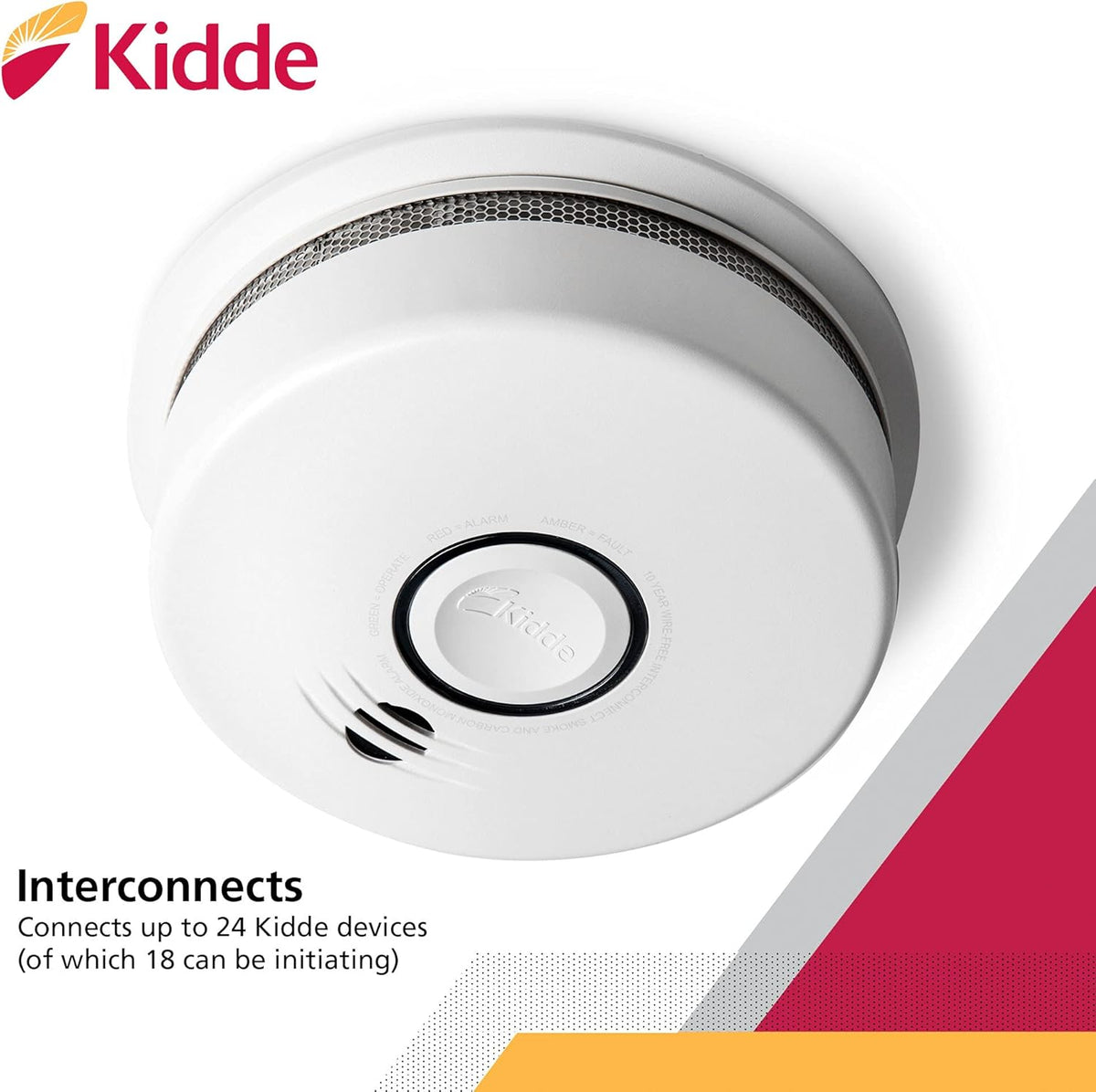 Wireless Hardwired Smoke Detector with 10-Year Battery Backup and Photoelectric Sensor V533747