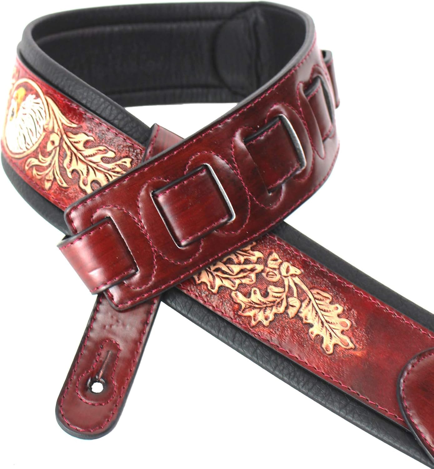 Mahogany Brown Full Grain Leather Guitar Strap F9828