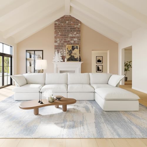 Beige 4 Seater Sectional Sofa with Storage Ottoman K7298