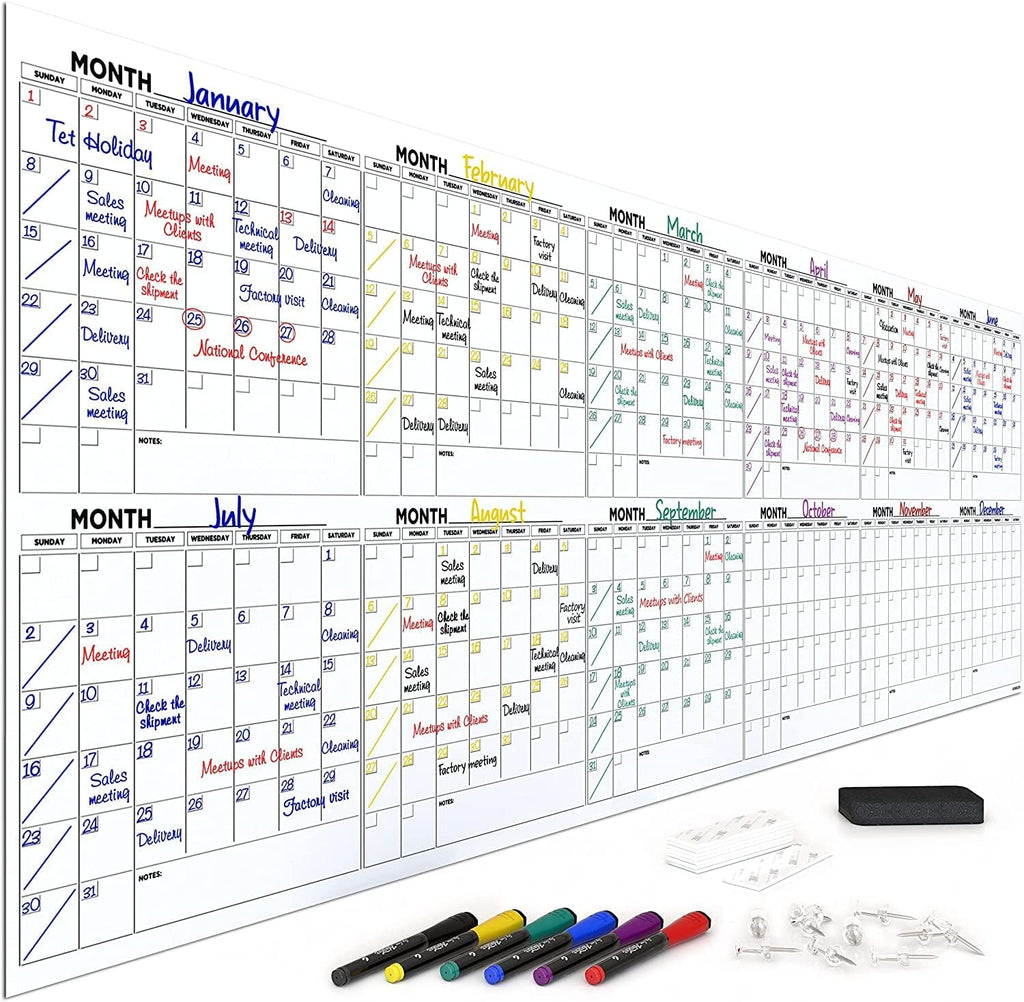 100"x36" White Board Calendar Dry Erase Wall Calendar I701593