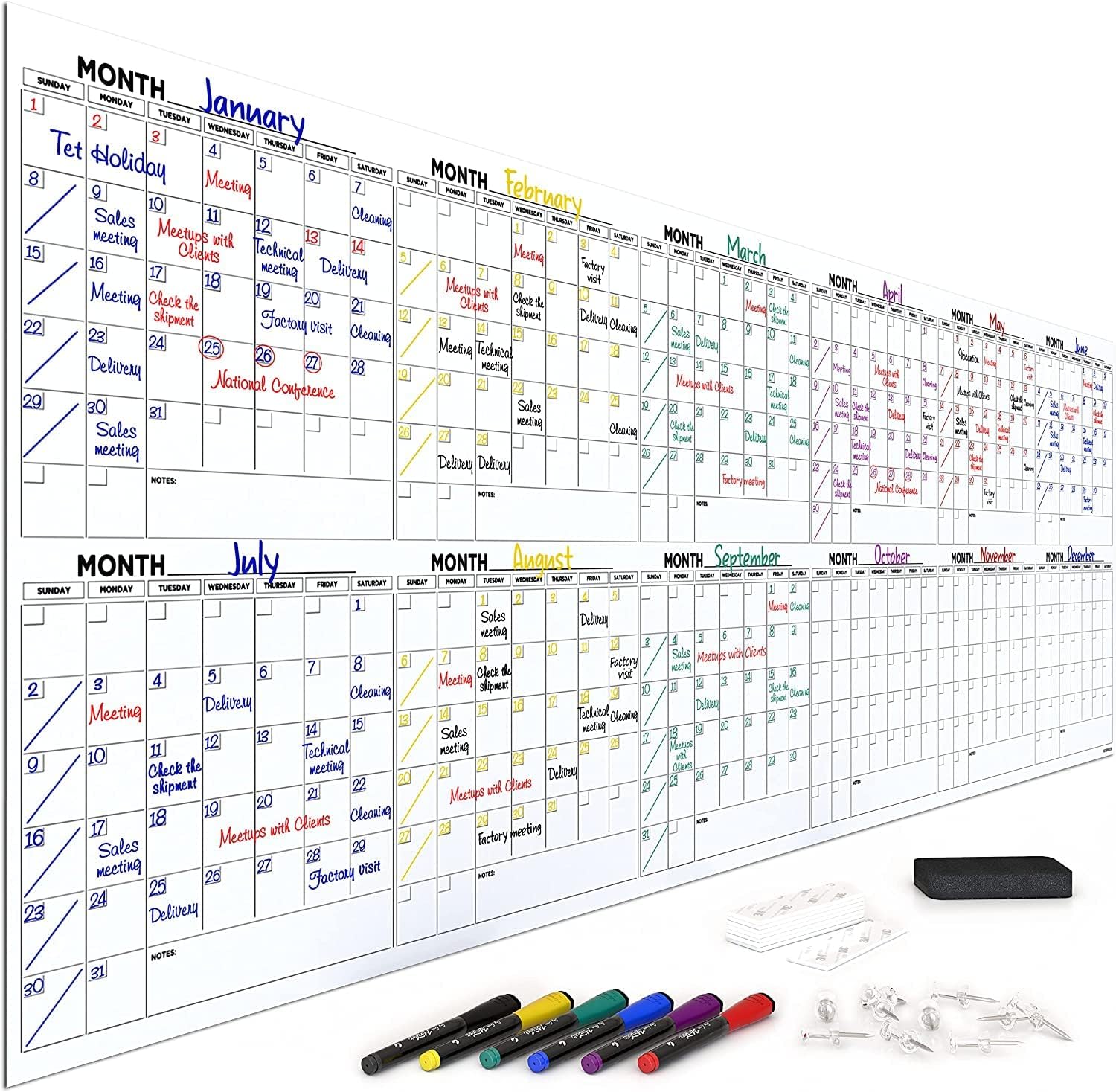 100"x36" White Board Calendar Dry Erase Wall Calendar I701593