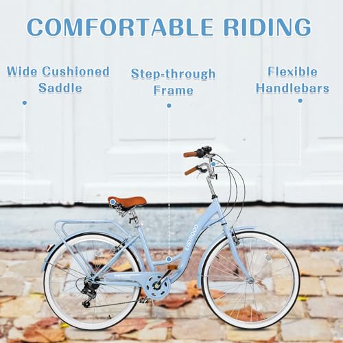 Pink & Blue 26 Inch 7 Speed Beach Cruiser Bike I846