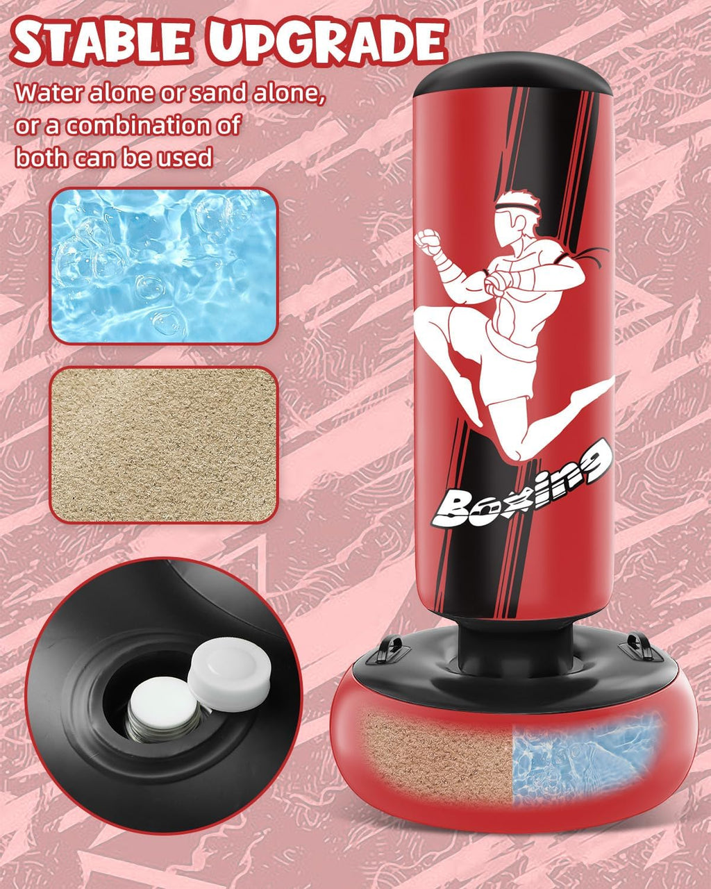 66 Inch Inflatable Punching Bag with Boxing Gloves (Red) S737