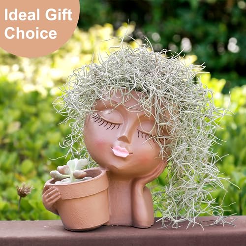 Khaki Lady Face Planter Pot with Drainage Hole A57503