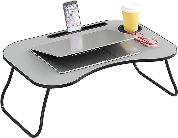 Gray Foldable Laptop Table with Cup Holder O3343
