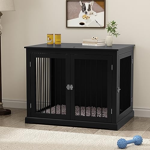 Large Wooden Dog Crate with Cushion and Flip Top, Black D5102