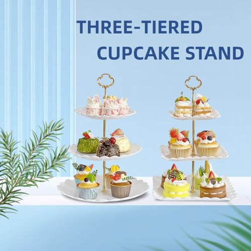 2 Pack White 3 Tier Plastic Dessert Cupcake Stand D598
