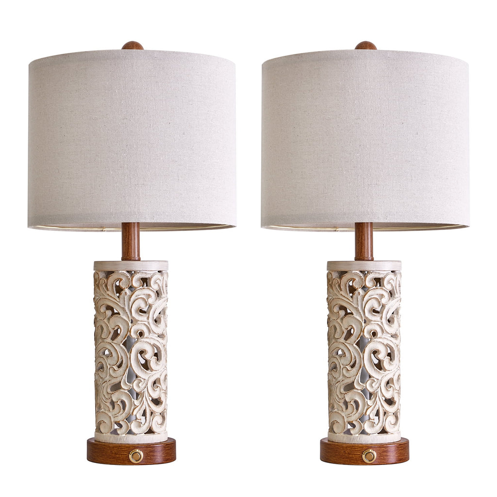 Rustic Table Lamp Set of 2 3 Way Dimmable 22" with 2 USB Ports X869