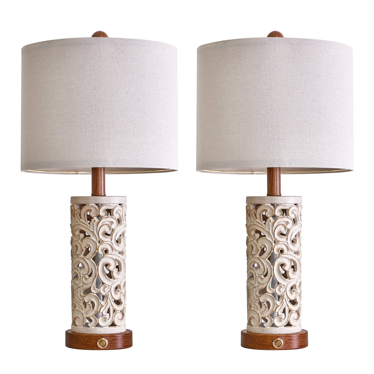 Rustic Table Lamp Set of 2 3 Way Dimmable 22" with 2 USB Ports X869