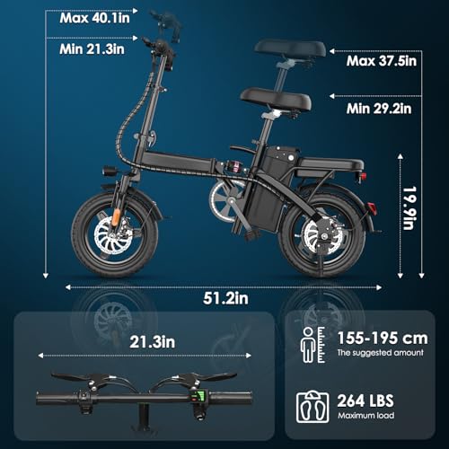 E Bike Electric Bike 500W Motor, Folding Ebike 14" 48V 10Ah Removable Battery W4754