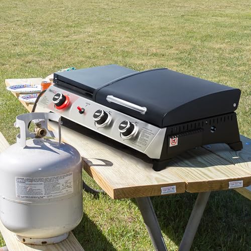 3 Burner Propane Gas Grill and Griddle Combo with Lid, Silver & Black U3730