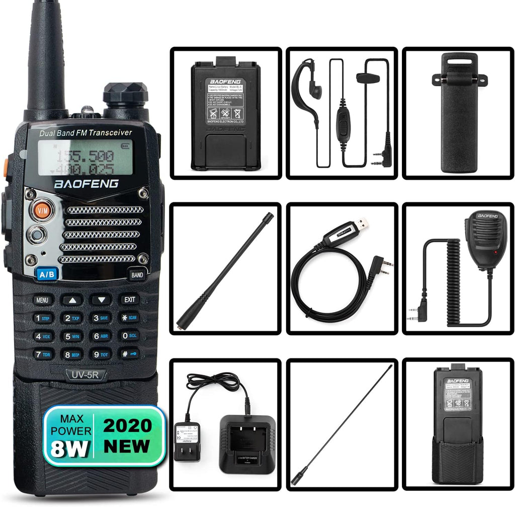 Ham Radio Handheld Walkie Talkies UHF VHF Dual Band 2-Way Radio Full Kit with Extra 3800mAh Battery, Earpiece and Programming Cable Pack of 2 V26931