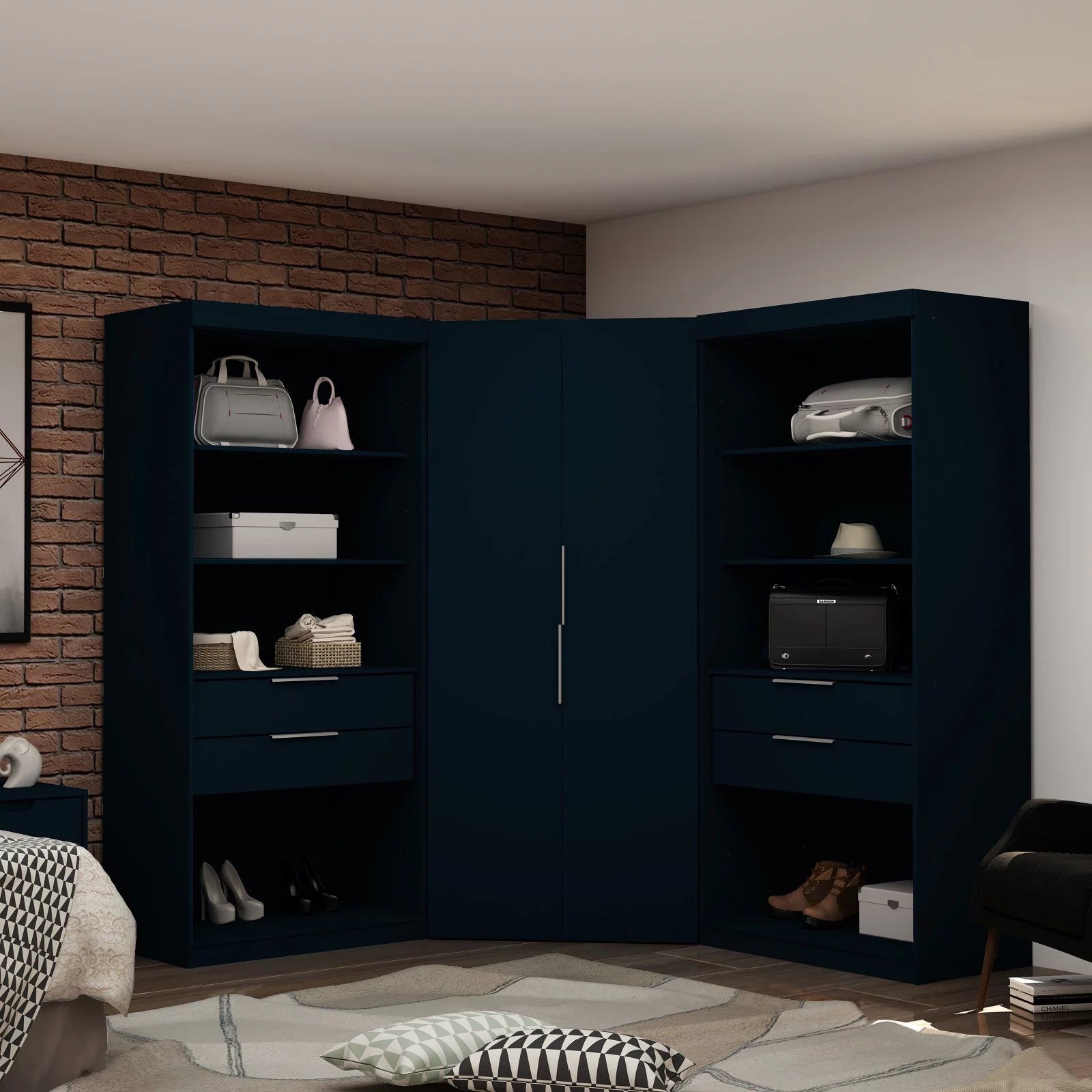 White 4 Drawer Corner Wardrobe Set of 3 L7553