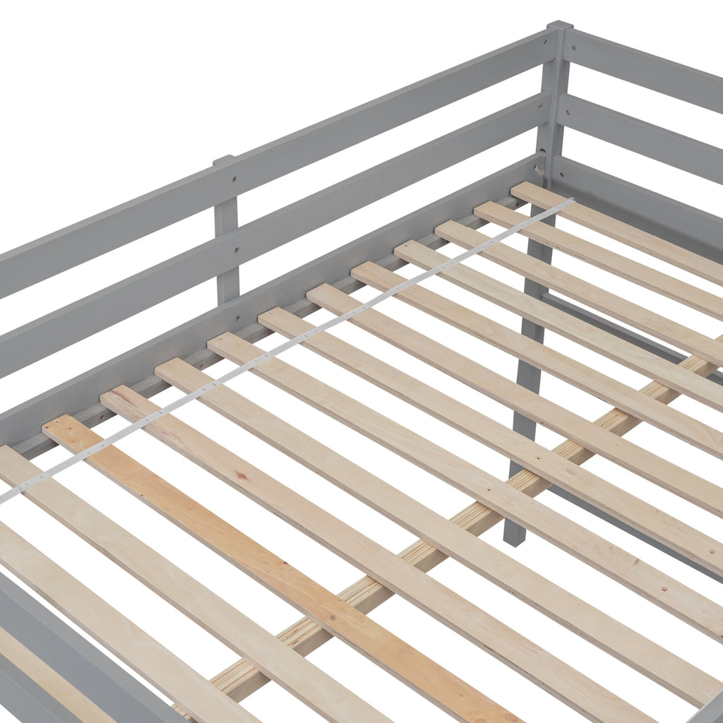 Gray Full Wood Loft Bed with Safety Rail and Ladder P535
