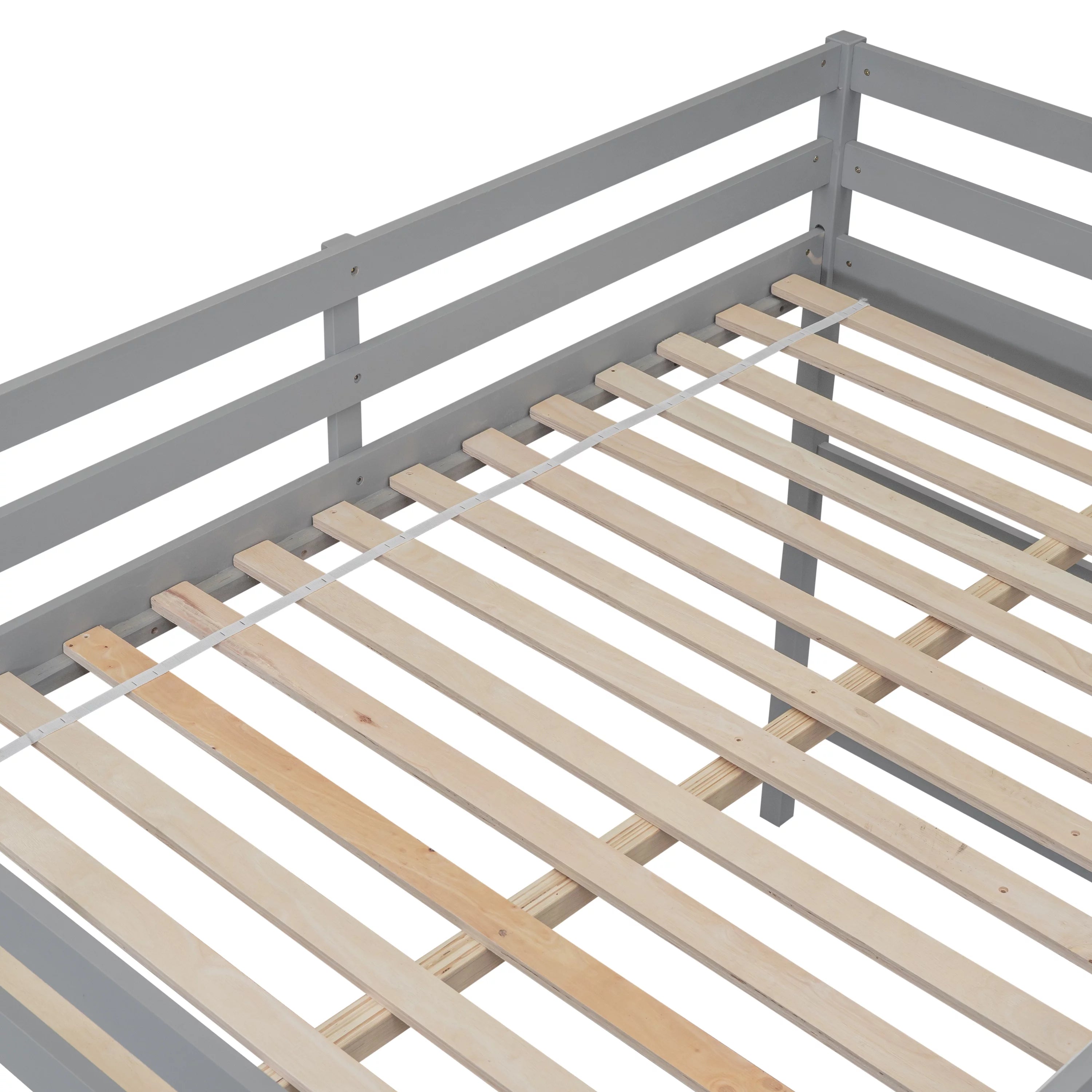 Gray Full Wood Loft Bed with Safety Rail and Ladder P535