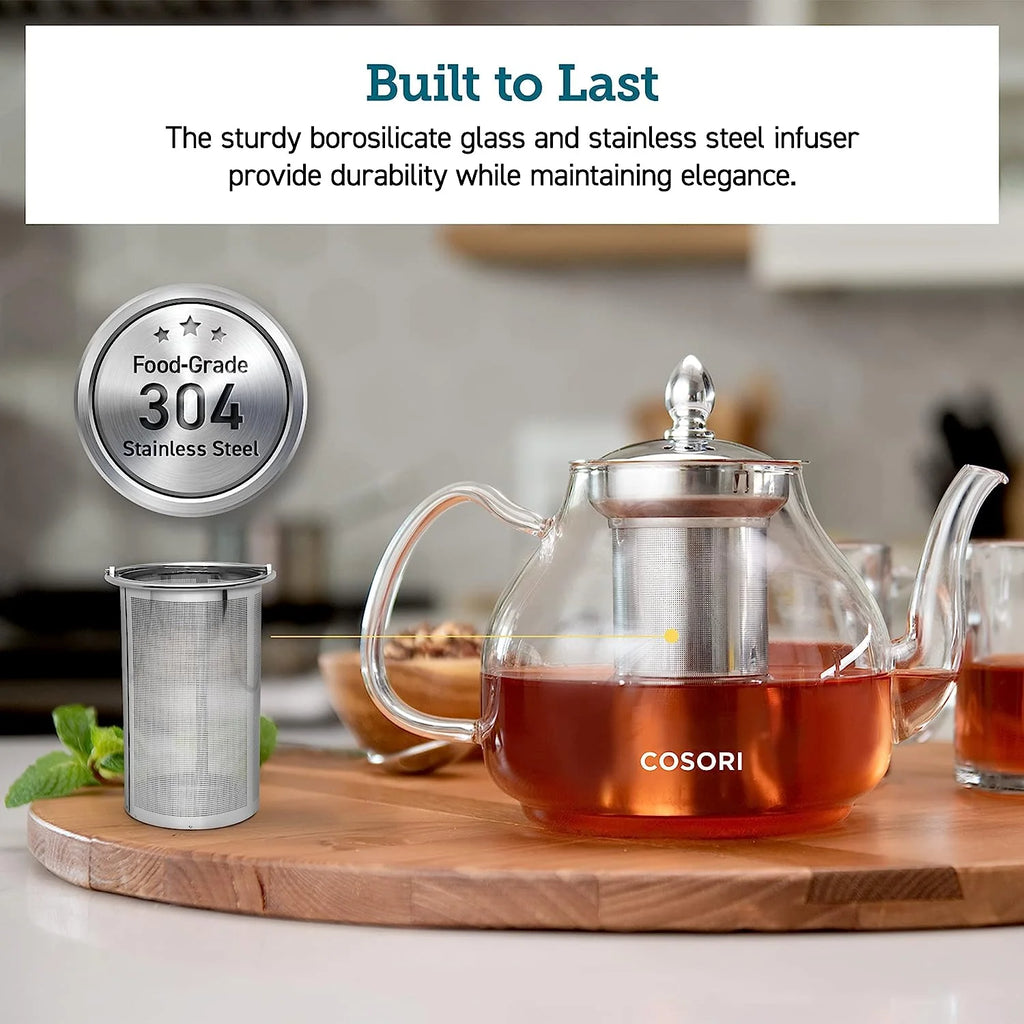 Glass Teapot Stovetop Gooseneck Kettle with Removable Stainless Steel Infuser, Borosilicate, 1000 ml, Transparent H975209