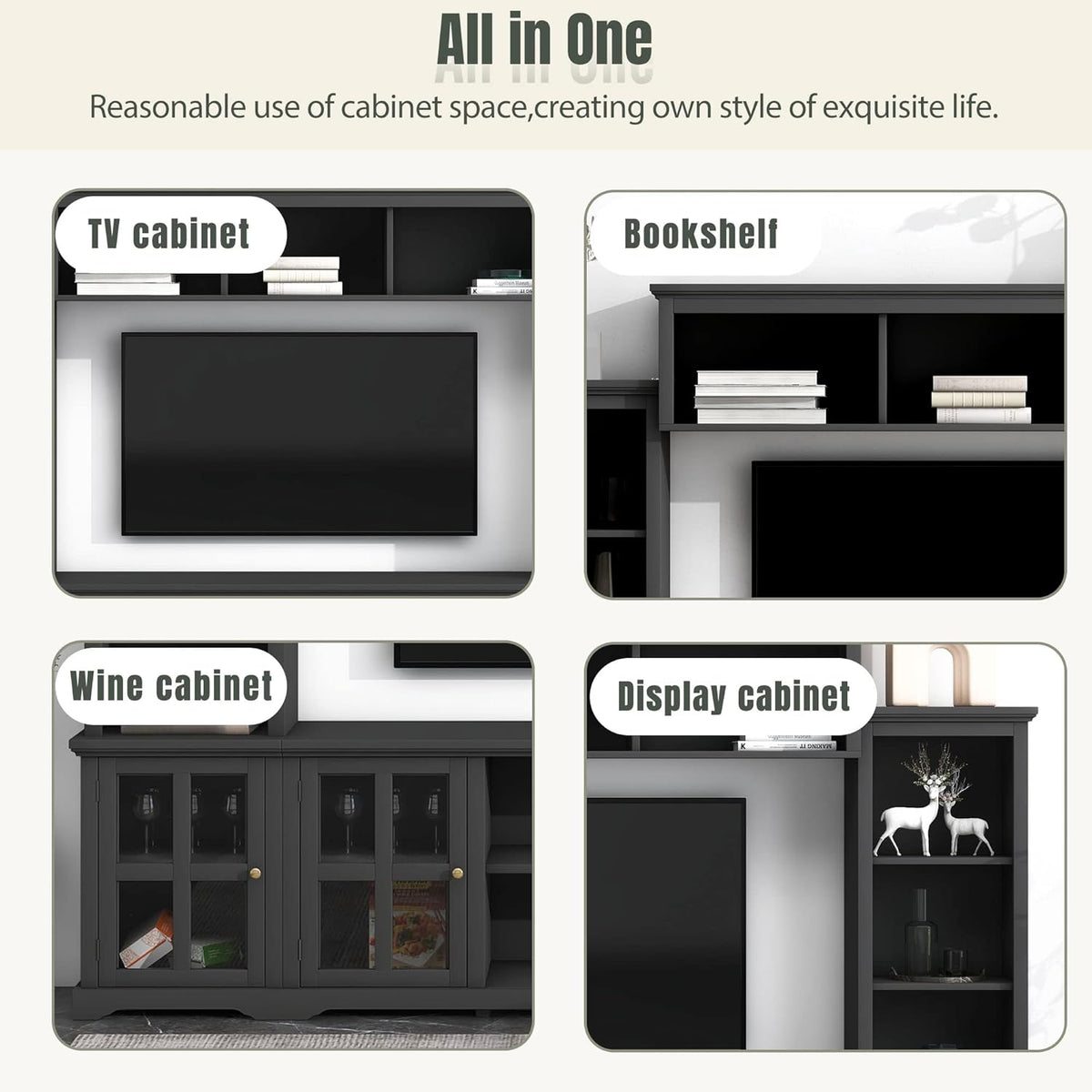 Black Entertainment Wall Unit with Glass Doors & Shelves M514834