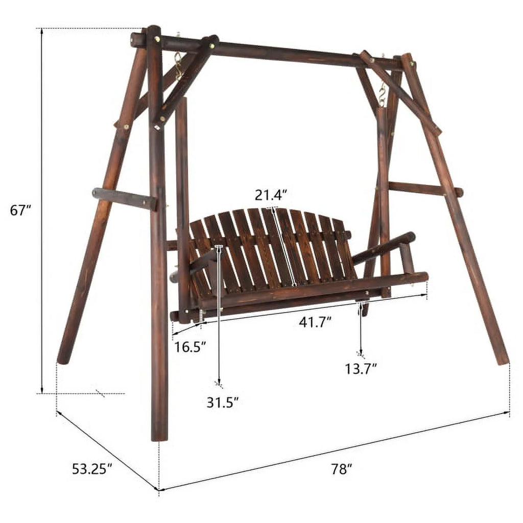 6.5ft Hardwood Patio Swing with Stand, Carbonized H2379