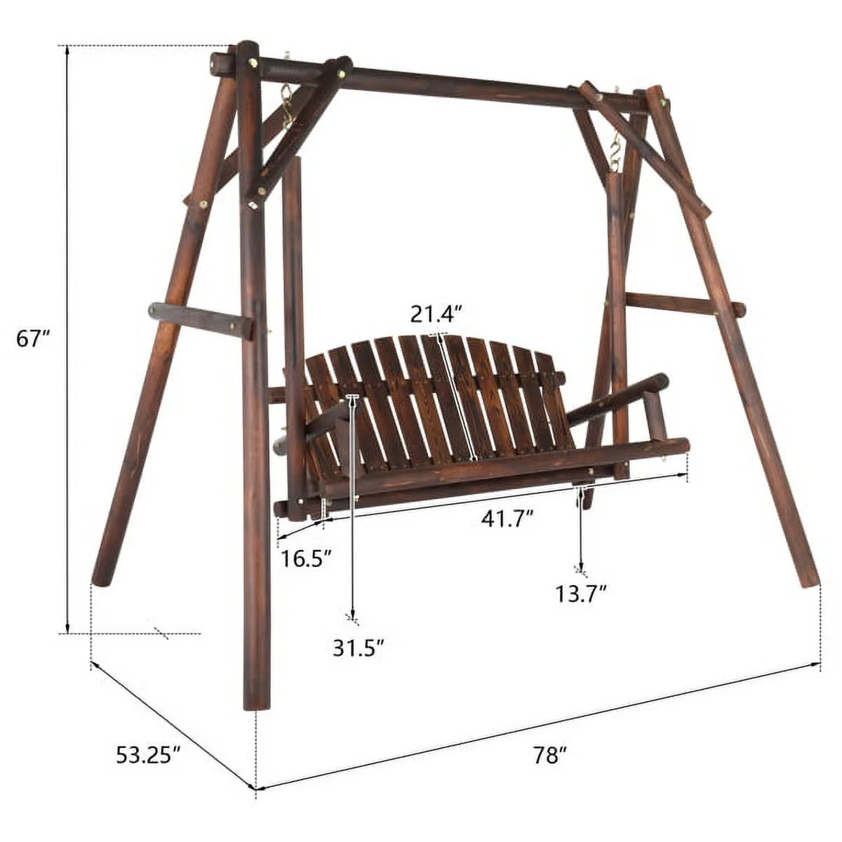 6.5ft Hardwood Patio Swing with Stand, Carbonized H2379