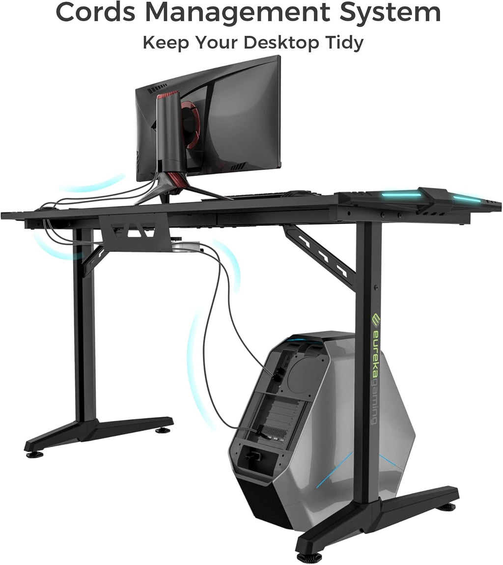 55 Inch Black Gaming Desk with USB Ports E317