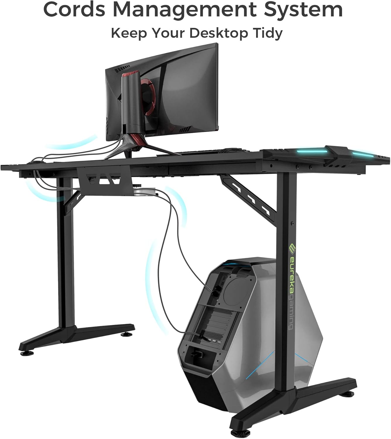 55 Inch Black Gaming Desk with USB Ports E317