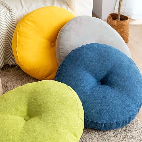 Yellow Large Round Floor Cushion Set of 2 G567