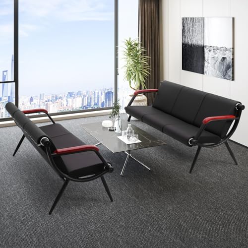 Black PU Leather Waiting Room Bench with Wooden Armrest X573