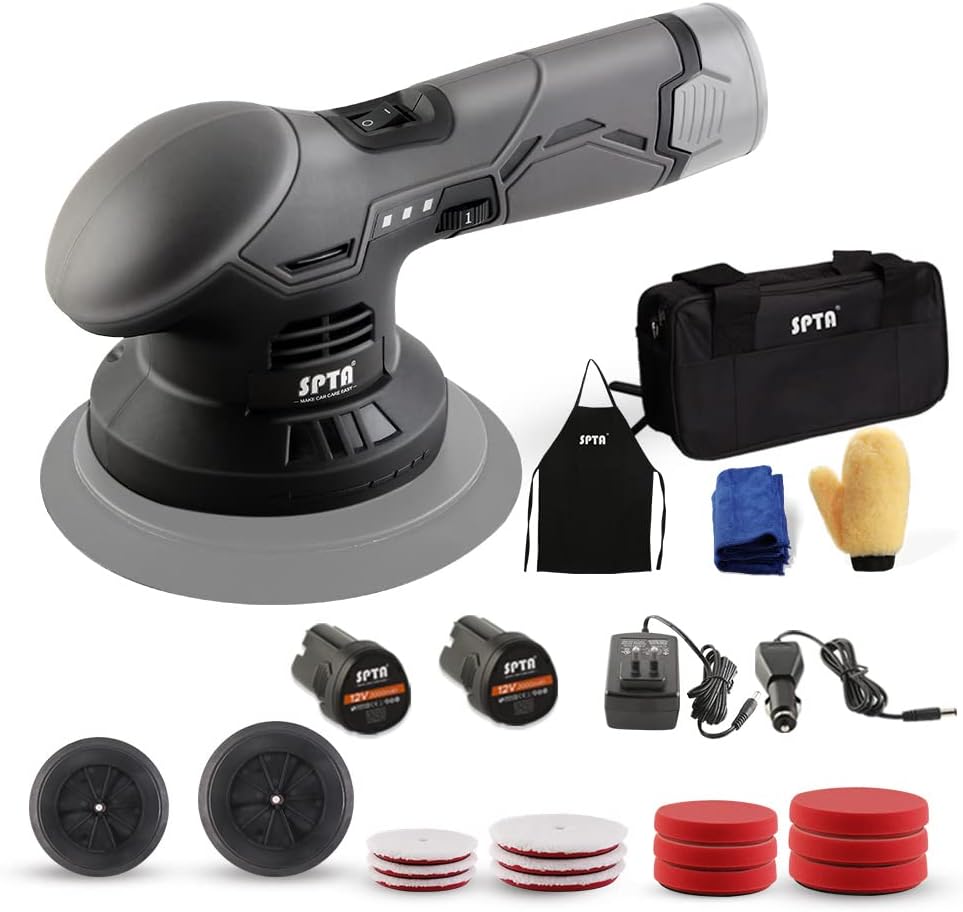 Cordless Car Buffer Polisher with 2Pcs 12V Lithium Rechargeable Battery Brushless Polisher, 2.0Ah M9987