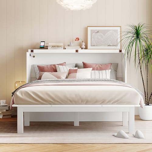 Grey Wood Queen Murphy Bed with Desk and Shelves H214