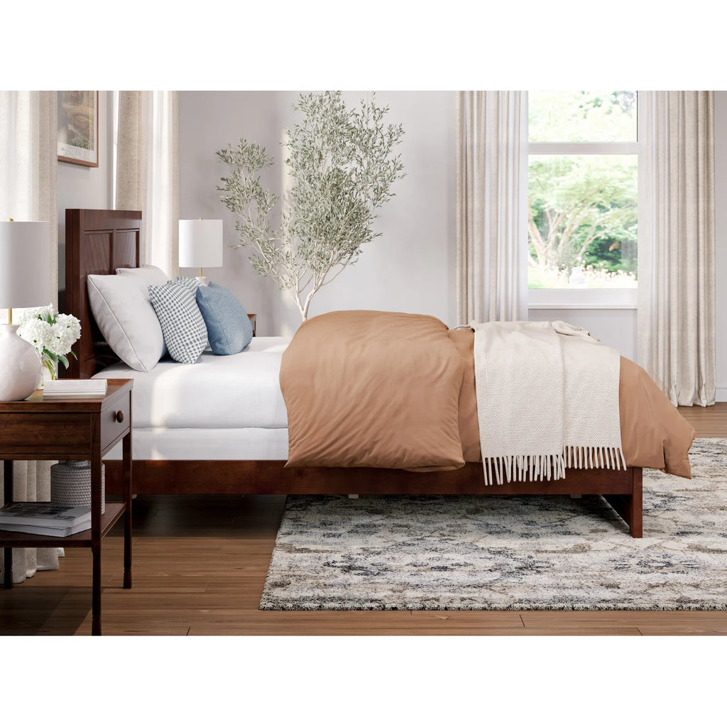 Full Solid Wood Foundation Bed Frame with Matching Footboard B7756