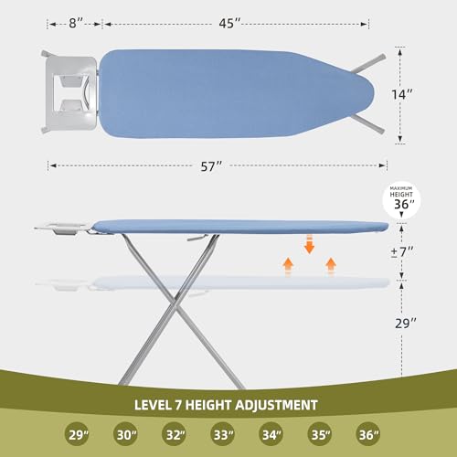 Gray Checkered 45" x 14" Adjustable Height Ironing Board with Padded Removable Cover F3393