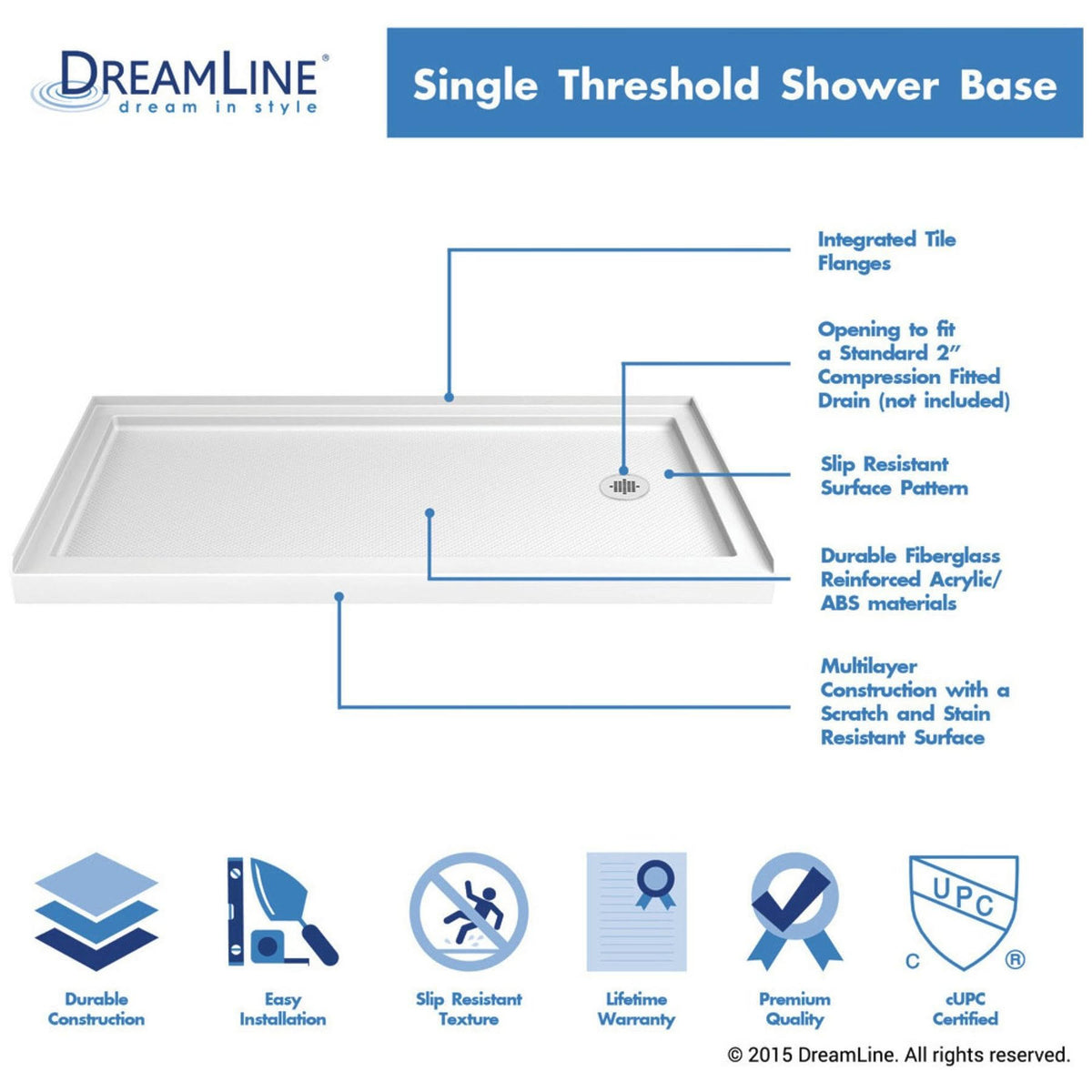 36 in. x 60 in. Single Threshold Shower Base V49956